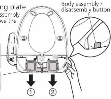 ng plate. assembly. ve the. Body assembly / disassembly button. ① ②