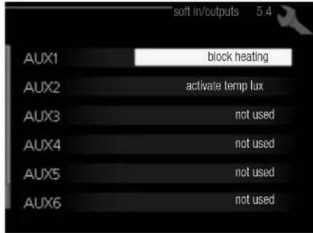 soft in/outputs 5.4 AUX1 block heating AUX2 activate temp lux AUX3 not used AUX4 not used AUX5 not used AUX6 not used