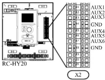 RC-HY20 AUX1 AUX2 AUX3 GND AUX4 AUX5 AUX6 GND X2