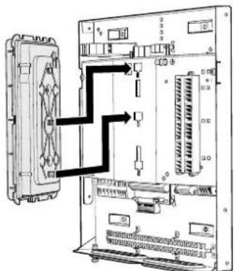 Diagram showing internal components of an electronic device with labeled ports and connectors, including a zoomed-in section view.