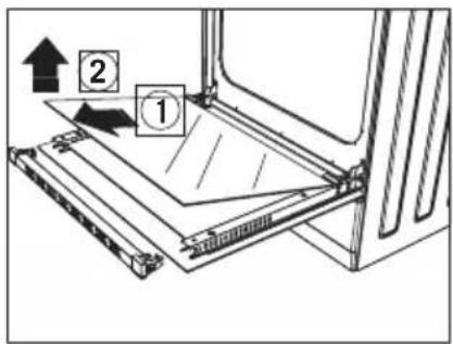 Diagram showing a mechanical assembly with labeled components and directional arrows indicating motion or movement.