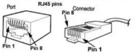 Port RJ45 pins Pin 1 Pin 8 Connector Pin 8 Pin 1