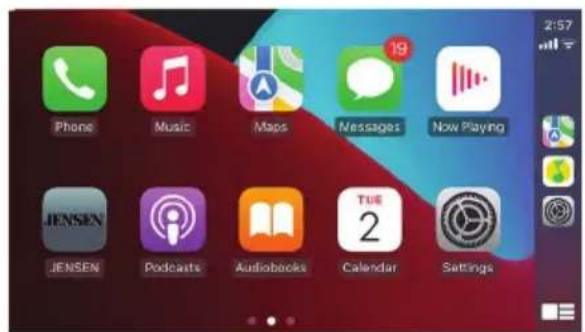 Phone Music Maps Messages Now Playing JENSEN Podcasts Audiobooks TUE 2 Calendar Settings