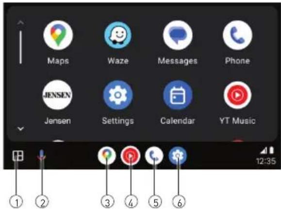 Maps Waze Messages Phone JENSEN Settings Calendar YT Music 12:35 ① ② ③ ④ ⑤ ⑥
