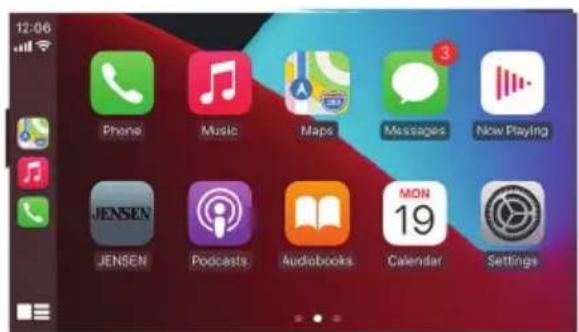 12:06 Phone Music Maps Messages Now Playing JENSEN Podcasts Audiobooks MON 19 Calendar Settings