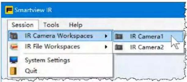 Smartview IR Session Tools Help IR Camera Workspaces IR File Workspaces System Settings Quit