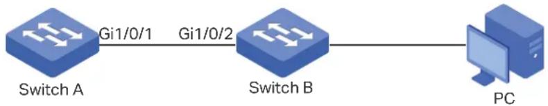 graph LR A["Switch A"] -->|Gi1/0/1| B["Switch B"] B -->|Gi1/0/2| A B --> C["PC"]