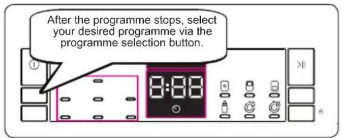 After the programme stops, select your desired programme via the programme selection button.