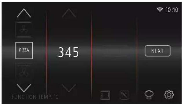 PIZZA 345 NEXT FUNCTION TEMP. °C