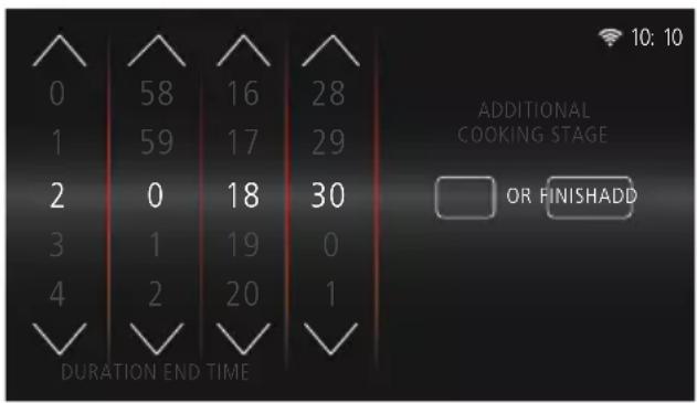 0 58 16 28 1 59 17 29 2 0 18 30 3 1 19 0 4 2 20 1 ✓ ✓ ✓ ✓ DURATION END TIME 10: 10 ADDITIONAL COOKING STAGE OR FINISHADD