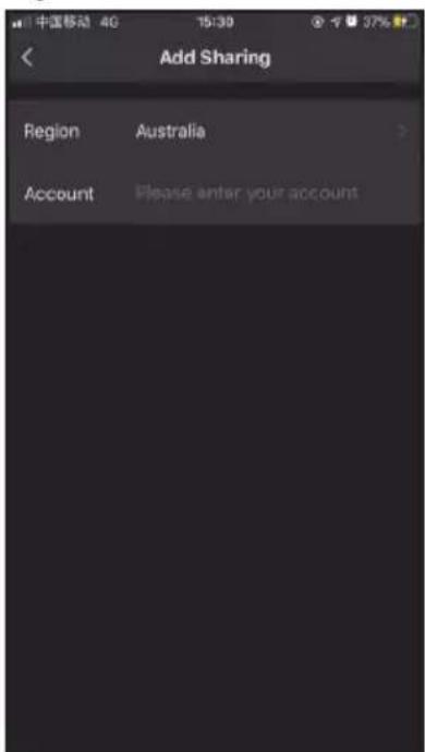 Add Sharing Region Australia Account Please enter your account