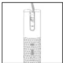 Diagram showing a test tube submerged in liquid with a submerged object, likely illustrating a physics or chemistry concept.