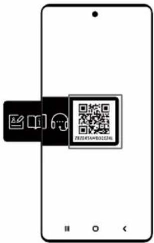 Mobile phone screen displaying a QR code with icons for file, edit, and chat, alongside a separate icon for an email.