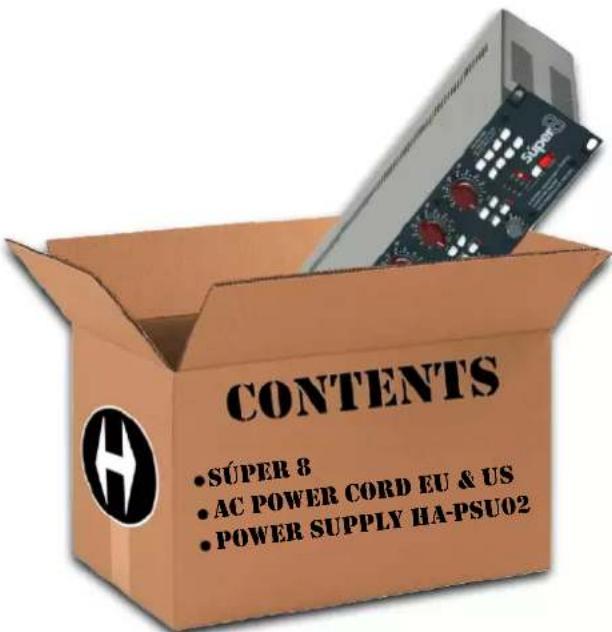 CONTENTS •SÚPER 8 •AC POWER CORD EU & US •POWER SUPPLY HA-PSU02