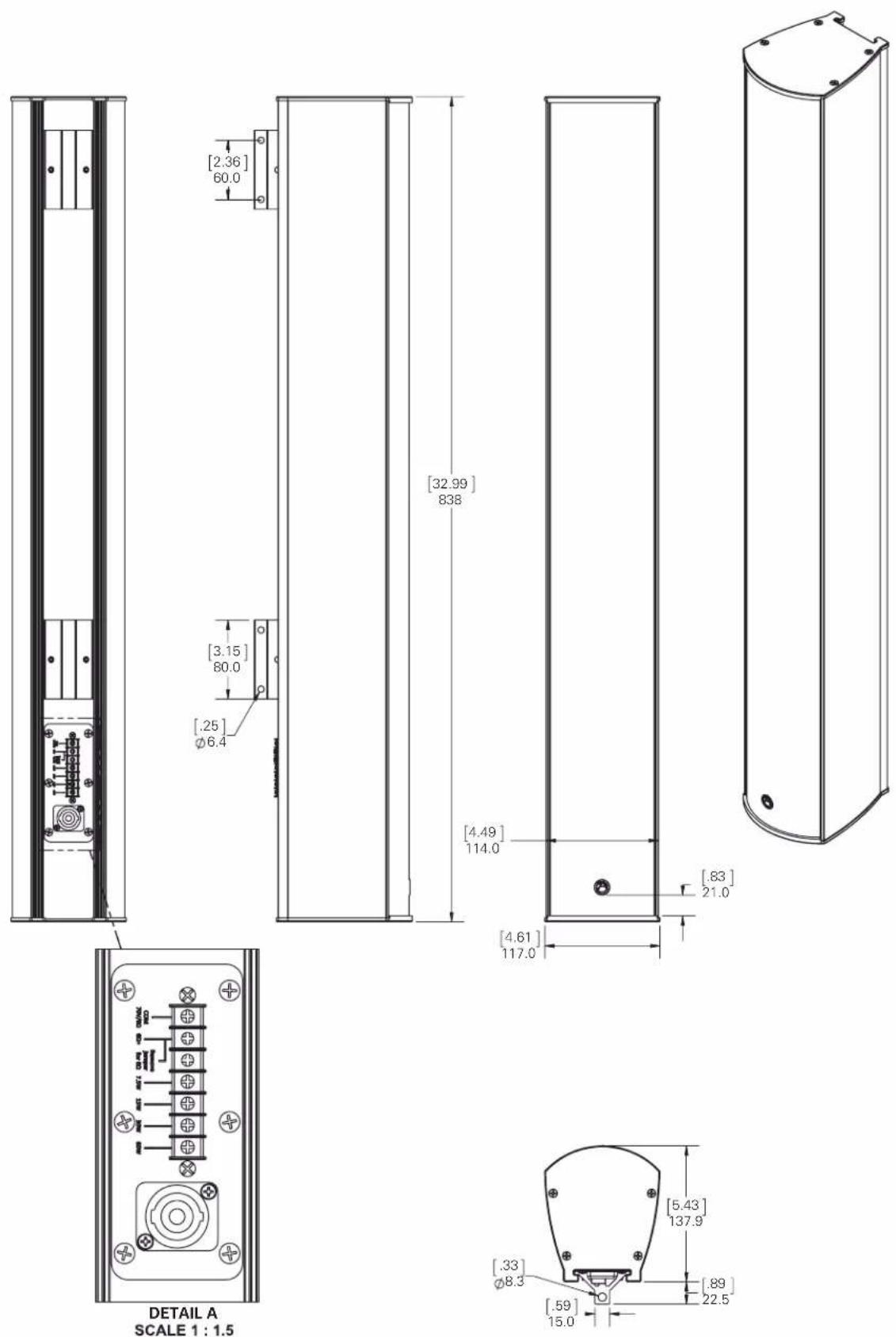 [2.36] 60.0 [3.15] 80.0 [.25] Ø6.4 [32.99] 838 [4.49] 114.0 [83] 21.0 [4.61] 117.0 DETAIL A SCALE 1 : 1.5 [5.43] 137.9 [.33] Ø8.3 [.59] 15.0 [.89] 22.5