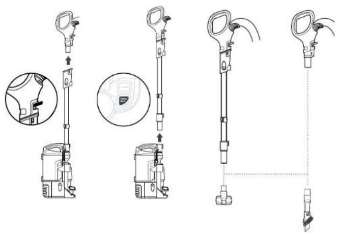 Technical diagram showing four different types of medical or robotic device setups with labeled parts and zoomed-in views.