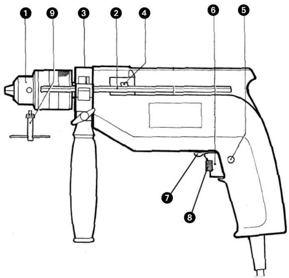 Technical diagram of a drill bit with numbered parts for identification