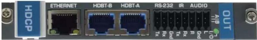 HDCP ETHERNET HDBT-B HDBT-A RS-232 IR AUDIO AIB I/O OUT