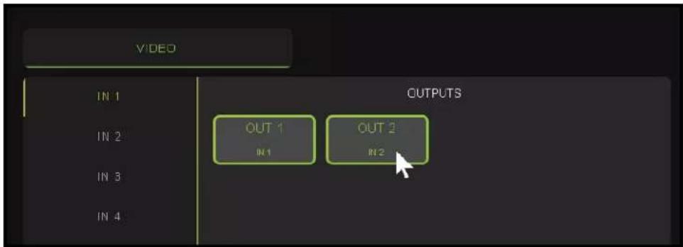 VIDEO IN 1 IN 2 IN 3 IN 4 OUTPUTS OUT 1 IN 1 OUT 2 R12
