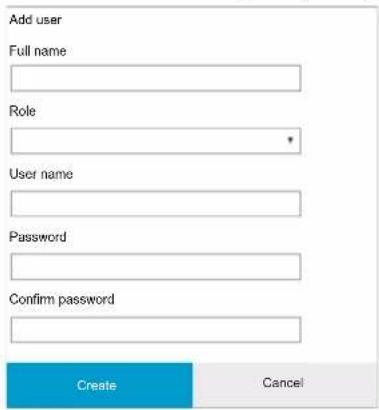 Add user Full name Role * User name Password Confirm password Create Cancel