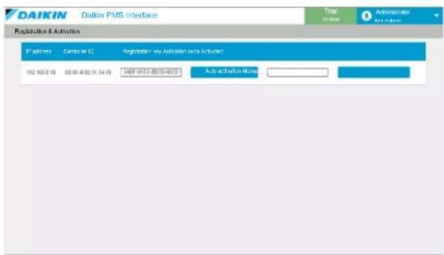 DAIKIN Daikin PVS Interface Registration & Activation P Address Canceler ID Registration & Activation status Activities 152 603.0 10 18:48 4:32 9:54 18 SDF-9001-9002-9003 Auto activation Status 0 Advanced Active action