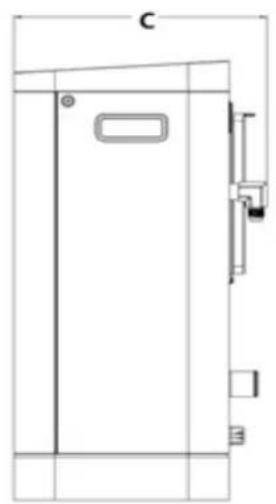 Technical line drawing of a door with handle and side-mounted bracket (no text or symbols)