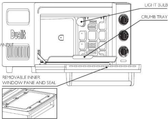 Dualit ANGLE LIGHT BULB CRUMB TRAY REMOVABLE INNER WINDOW PANE AND SEAL