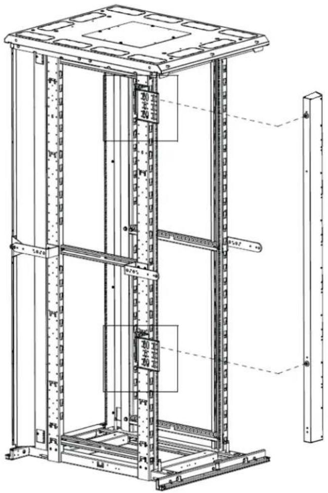 Technical diagram of a vertical lifting device with labeled components and measurement markings