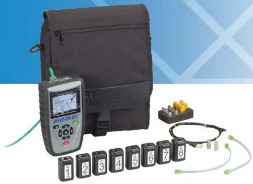 Product display of a medical or testing device with eight labeled battery modules and a control panel (no visible text or symbols on main components)