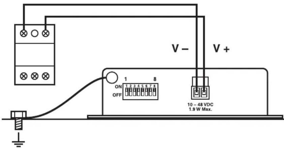 V- V+ 1 8 ON 1 2 3 4 5 6 7 8 OFF 10 - 48 VDC 1.9 W Max.