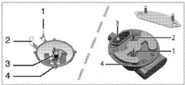 Technical diagram of a mechanical component with numbered parts and cross-sectional view
