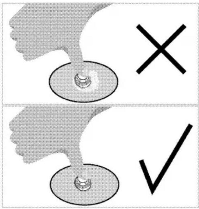 Diagram showing a hand holding a coin with an 'X' mark and a checkmark, likely illustrating a verification or approval process.