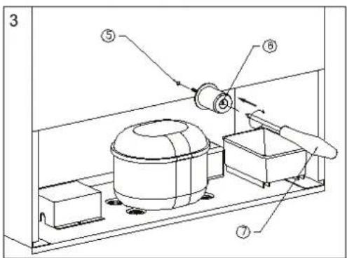 Technical diagram of a mechanical device with labeled components, including a cylindrical component and numbered parts.