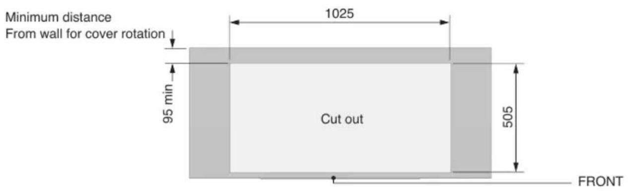 Minimum distance From wall for cover rotation 95 min 1025 Cut out 505 FRONT