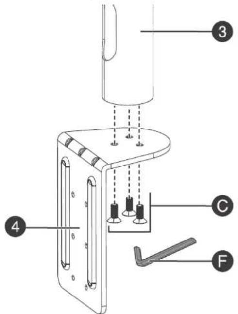 Technical diagram of a mechanical device with labeled parts including a handle, base, and mounting bracket.
