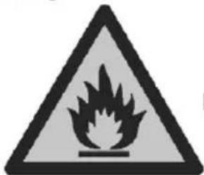 Warning sign depicting a flame symbol in a triangular shape, commonly used to indicate hazardous materials or hazard zones.