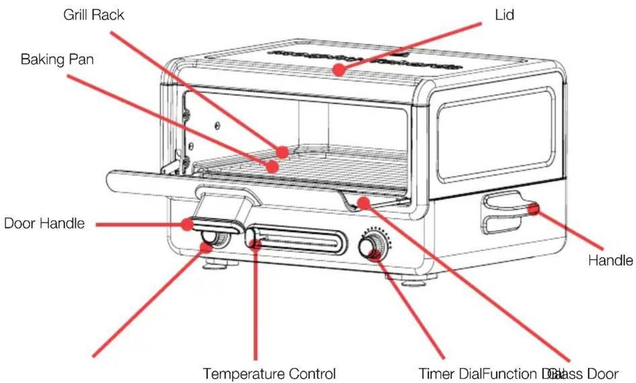 Grill Rack Baking Pan Door Handle Lid Handle Temperature Control Timer Dial Function Dial Door