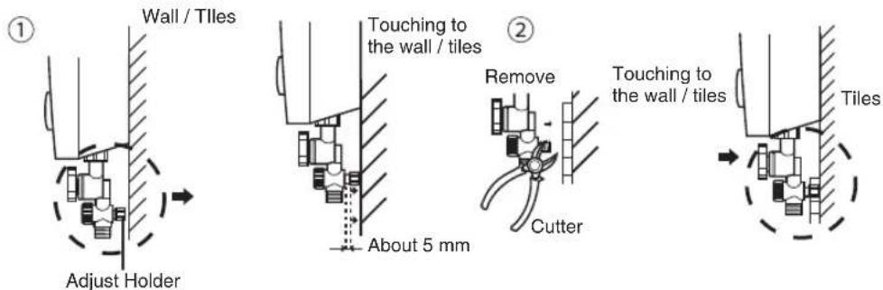 ① Wall / Tiles Adjust Holder Touching to the wall / tiles About 5 mm ② Remove Cutter Touching to the wall / tiles Tiles