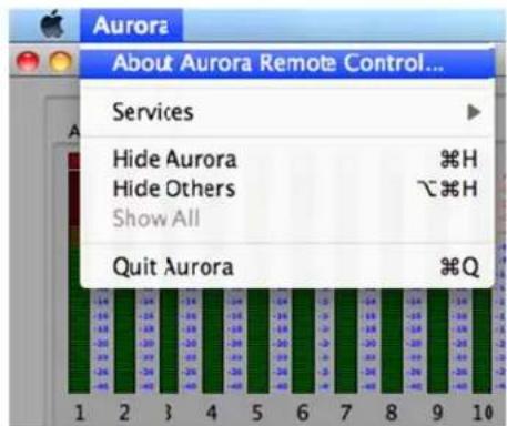 Aurora About Aurora Remote Control... Services Hide Aurora ⌘H Hide Others ⌘H Show All Quit Aurora ⌘Q