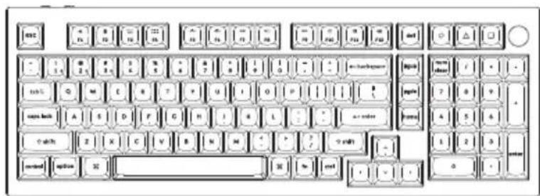 Diagram of a standard computer keyboard layout with labeled keys and function keys