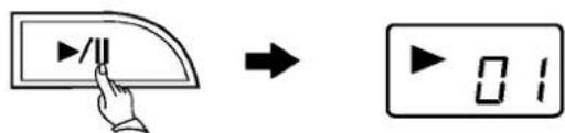 Diagram showing a hand pressing a button next to a digital display with '0:1' and arrow symbol