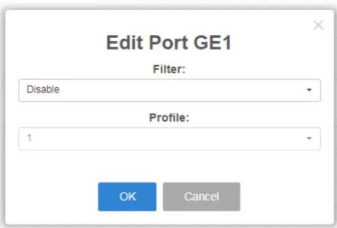 Edit Port GE1 Filter: Disable Profile: 1 OK Cancel