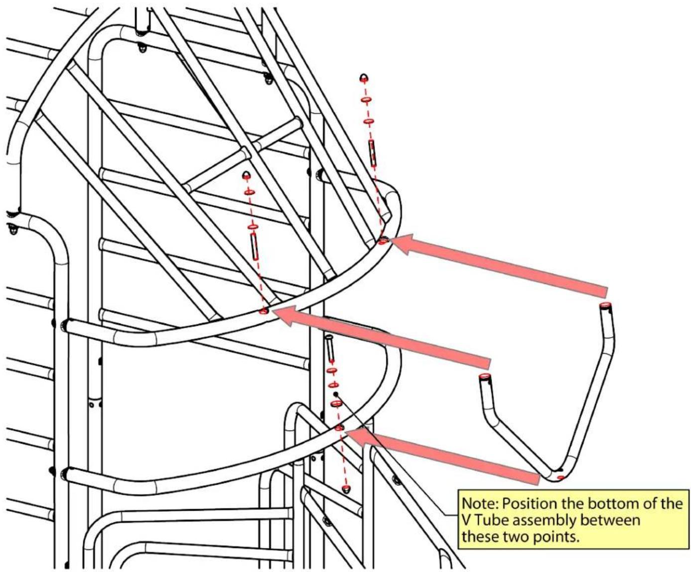 Note: Position the bottom of the V Tube assembly between these two points.