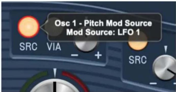 Osc 1 - Pitch Mod Source Mod Source: LFO 1 SRC VIA - + SRC