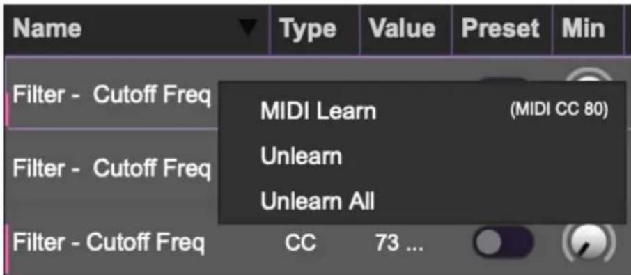 Name Filter - Cutoff Freq Filter - Cutoff Freq Filter - Cutoff Freq Type Value Preset Min MIDI Learn (MIDI CC 80) Unlearn Unlearn All CC 73 ...