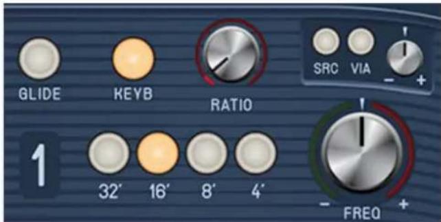 GLIDE KEYB RATIO 1 32' 16' 8' 4' SRC VIA - FREQ +