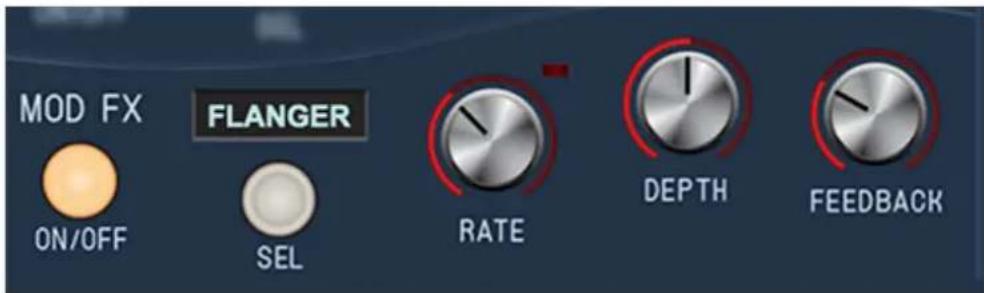 MOD FX FLANGER ON/OFF SEL RATE DEPTH FEEDBACK