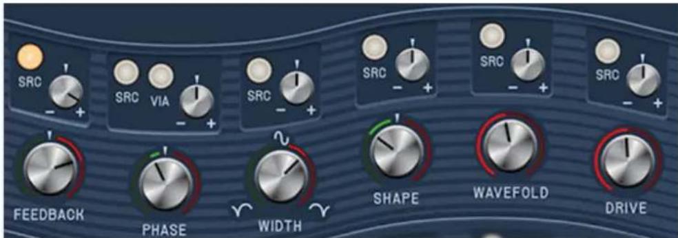 SRC - + SRC VIA - + + SRC - + + SRC - + + SRC - + + FEEDBACK PHASE WIDTH SHAPE WAVEFOLD DRIVE