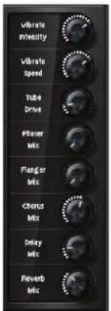 Vibrate Intensity Vibrate Speed Tube Drive Phaser mix Flagger mix Chorus Mix Delay mix Reverb Mix