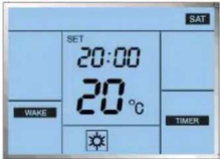 SAT SET 20:00 20°C WAKE TIMER